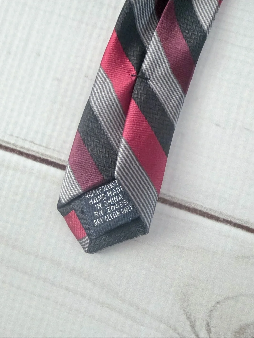Pierre Cardin Red and Gray Striped Silk Tie